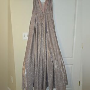 Spaghetti strapless, formal gown, hidden pockets